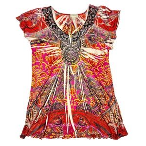 Pink Tribal Sublimation Sparkle Y2K Tunic Shirt